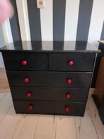 Ladekast zwart met rode knoppen, Ophalen, Gebruikt, 50 tot 100 cm, 3 of 4 laden
