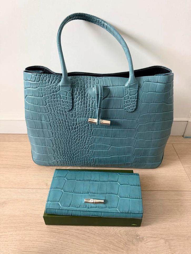 Longchamp Le Roseau Croco tas + Portemonnee Set, Sieraden, Tassen en Uiterlijk, Tassen | Damestassen, Zo goed als nieuw, Shopper