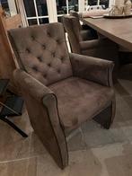 8 Bruine Eetkamerstoelen met Wieltjes, Ophalen, Gebruikt, Bruin, Stof