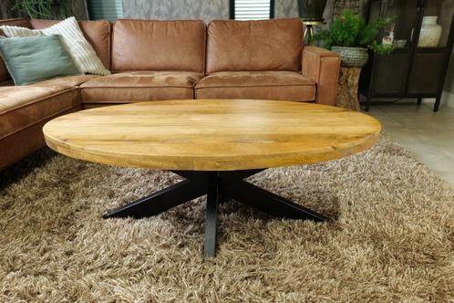 Nieuwe ovale salontafels mangohout kleur naturel en zwart., Huis en Inrichting, Tafels | Salontafels, Nieuw, Minder dan 50 cm
