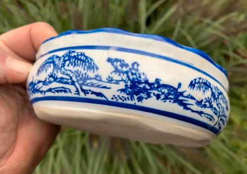 Chinese pot rond blauw gedecoreerd wit porselein, Tuin en Terras, Bloempotten, Zo goed als nieuw, Overige materialen, Rond, Ophalen of Verzenden
