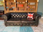 Stoere Chesterfield bank vintage zwart GRATIS BEZORGD, Ophalen of Verzenden, Zo goed als nieuw, 200 tot 250 cm, Leer