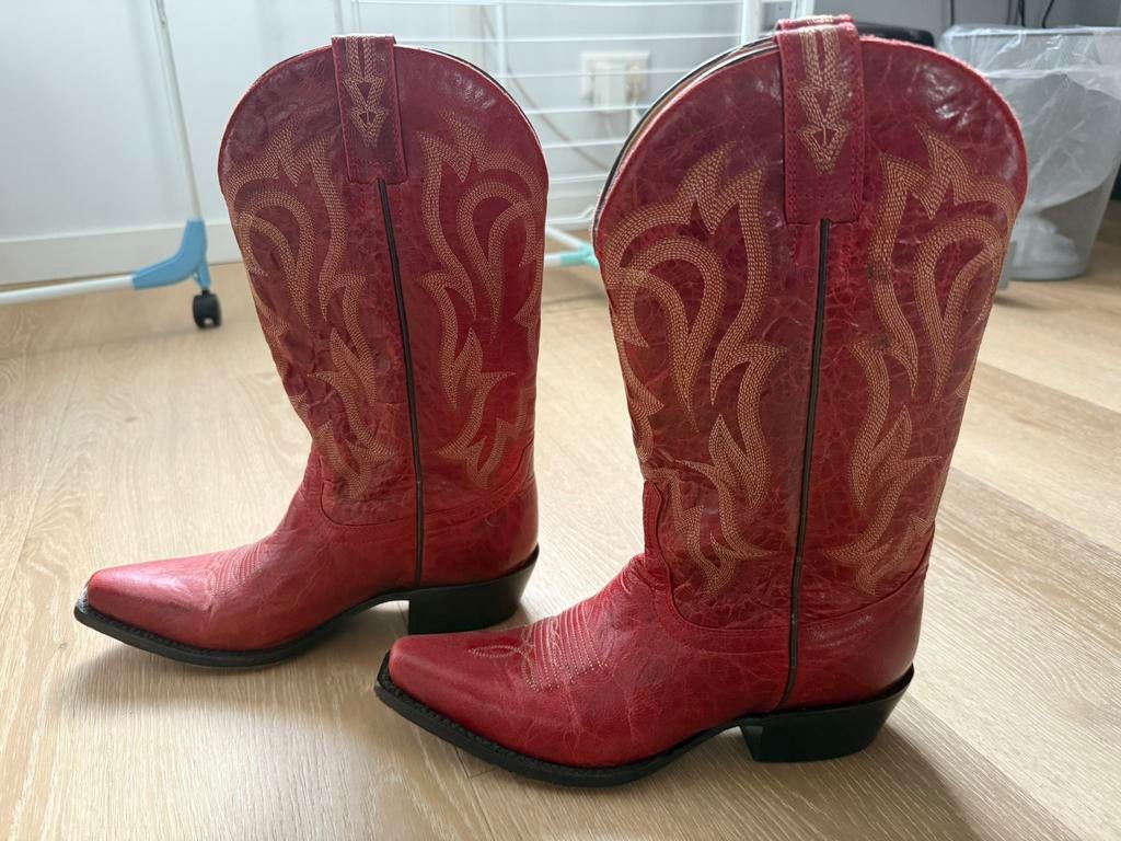 Rode leren Shyanne USA cowboy laarzen, USA 7, maat 36/37/38, Hoge laarzen, Ophalen of Verzenden, Gedragen, Rood