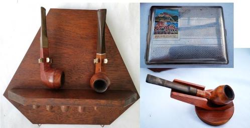 partij 3 Pijpenstandaard 9 pijpen en Art Deco Cigarette Case, Verzamelen, Rookartikelen, Aanstekers en Luciferdoosjes, Gebruikt