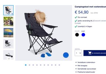 Campingstoel met voetensteun- zwart beschikbaar voor biedingen