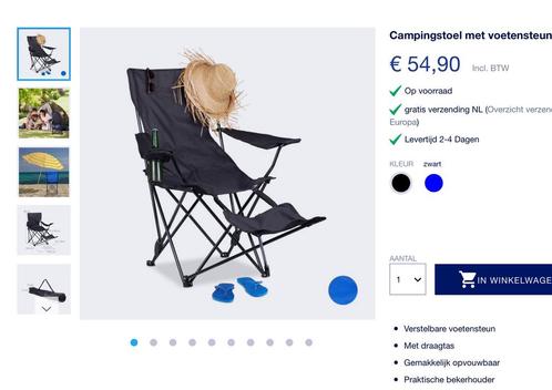 Campingstoel met voetensteun- zwart, Caravans en Kamperen, Kampeermeubelen, Nieuw, Campingstoel, Ophalen
