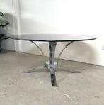 Vintage chroom met rookglas salontafel, 50 tot 100 cm, Zo goed als nieuw, Glas, Minder dan 50 cm
