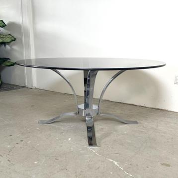Vintage chroom met rookglas salontafel  beschikbaar voor biedingen