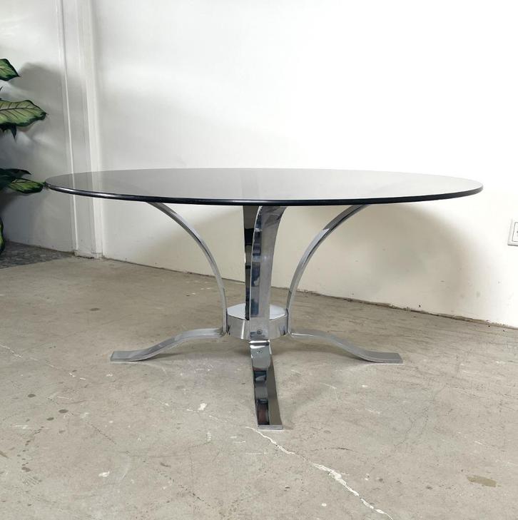Vintage chroom met rookglas salontafel, Huis en Inrichting, Tafels | Salontafels, Zo goed als nieuw, Minder dan 50 cm, 50 tot 100 cm