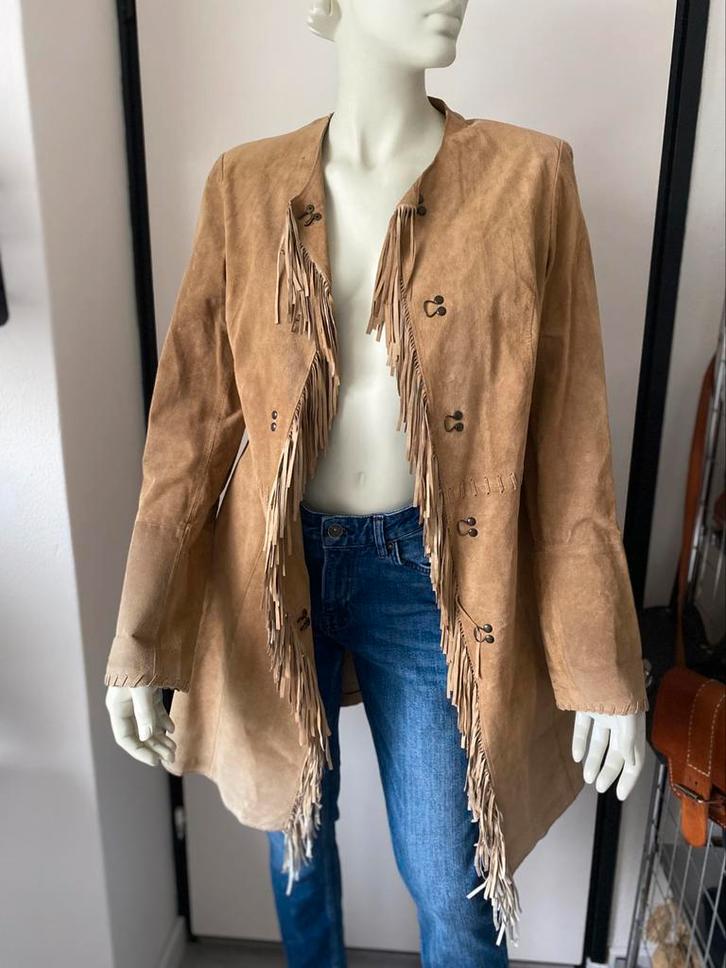 Mooie leren bohemian jas maat M, Kleding | Dames, Jassen | Winter, Zo goed als nieuw, Maat 38/40 (M), Bruin, Ophalen of Verzenden