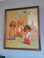 Schilderij van drie kinderen op straat, Antiek en Kunst, Ophalen of Verzenden