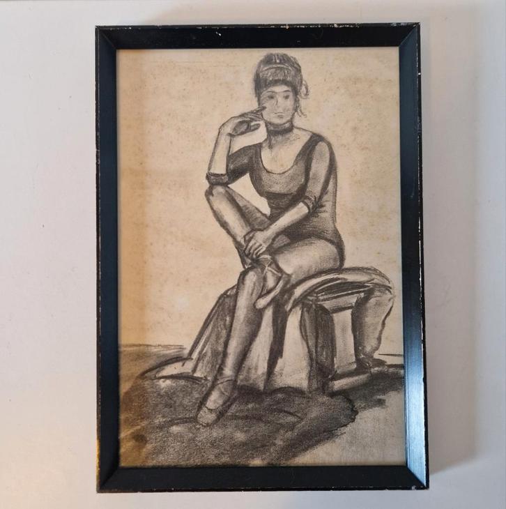 Houtskool tekebing in lijst ballet ballerina Doreen Morrison, Antiek en Kunst, Kunst | Tekeningen en Foto's, Ophalen of Verzenden