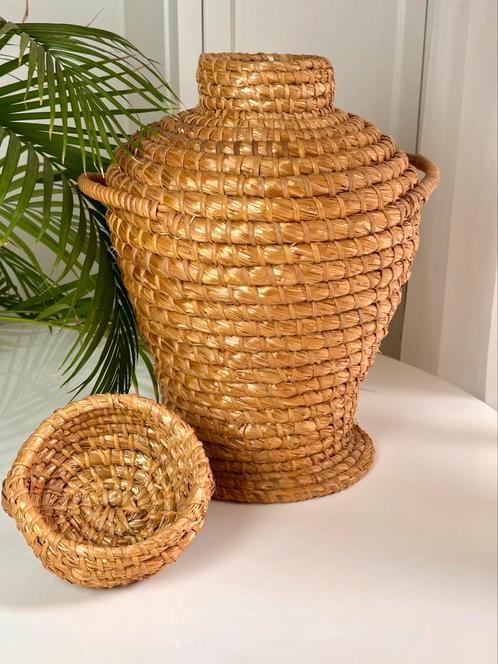 Grote rotan mand slangenmand met deksel rieten vaas, Huis en Inrichting, Woonaccessoires | Schalen en Manden, Zo goed als nieuw