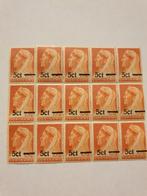 0717 suriname blok van 15 wilhelmina 5ct over 10ct 1945, Verzenden