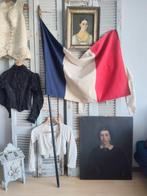 Antiek Franse vlag linnen houten stok messing top knop, Antiek en Kunst, Ophalen of Verzenden