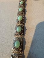 Vintage Chinese zilveren filigrein armband met 7 jade cabs, Sieraden, Tassen en Uiterlijk, Antieke sieraden, Ophalen of Verzenden