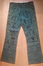 NIEUWE Hippie broek Wijde pijpen en borduurs Maat L groen, Ophalen of Verzenden, Nieuw, Groen