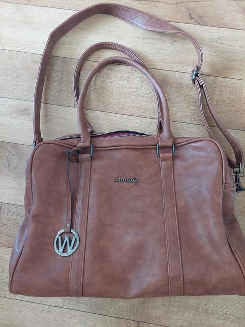 Wimona cognac kleur schoudertas werktas laptoptas, Sieraden, Tassen en Uiterlijk, Tassen | Schoudertassen, Zo goed als nieuw, Bruin