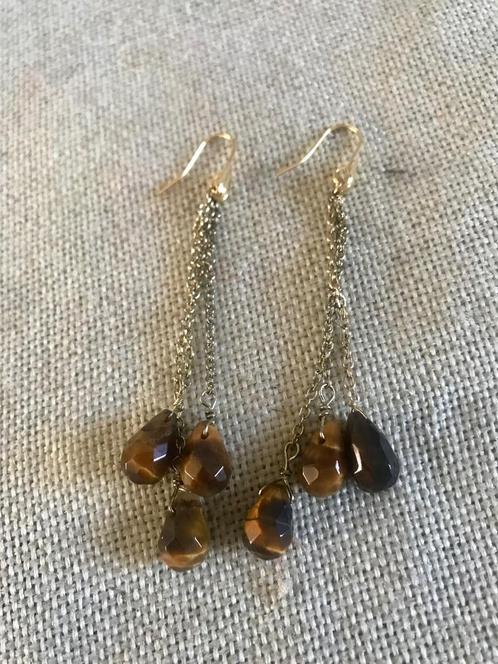 Geslepen tijgeroog oorbellen. (11), Sieraden, Tassen en Uiterlijk, Oorbellen, Nieuw, Hangers, Overige materialen, Bruin, Met edelsteen