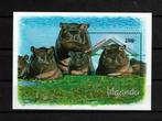 uganda 1992 pf blok nijlpaarden zoogdieren wildlife, Ophalen of Verzenden, Postfris, Dier of Natuur