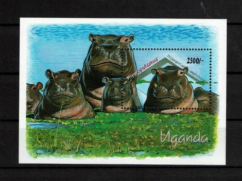 uganda 1992 pf blok nijlpaarden zoogdieren wildlife, Postzegels en Munten, Postzegels | Thematische zegels, Postfris, Dier of Natuur