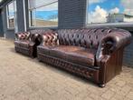 Chesterfield 3+2 zit bankstel bruin GRATIS BEZORGD, Gebruikt, 150 tot 200 cm, Ophalen of Verzenden, Leer