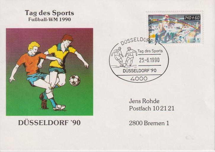 Duitsland 1990 V51 WK Voetbal Dag van de Sport, Postzegels en Munten, Postzegels | Eerstedagenveloppen, Beschreven, Europa, Ophalen of Verzenden