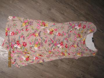 Serendipity beige jurk met rode en roze bloemen maat 42 beschikbaar voor biedingen