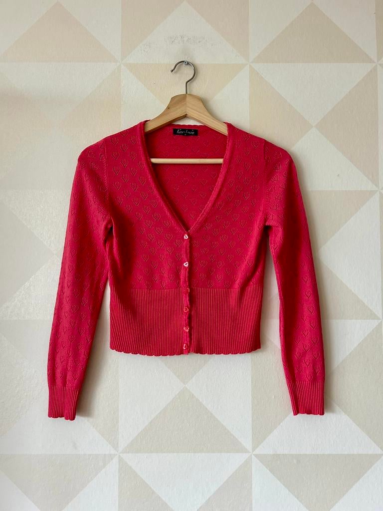 King Louie Cardi V Ajour vest hart roze S/36 zgan, Ophalen of Verzenden, Zo goed als nieuw, Maat 36 (S), Roze
