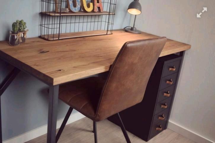 Bureau op maat eikenhout stalen poten, Huis en Inrichting, Bureaus, Nieuw, Ophalen of Verzenden