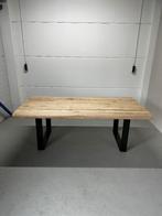 Boomstam eikenhouten tafel 200x100 cm | metalen onderstel, Ophalen, 200 cm of meer, 50 tot 100 cm, Zo goed als nieuw