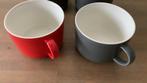 4 cappuccinomokken Hema grijs en rood., Ophalen, Zo goed als nieuw, Overige stijlen, Kop(pen) en/of Schotel(s)
