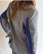Blazer franjes. Blauw. Ruit., Kleding | Dames, Ophalen of Verzenden, Gedragen, Blauw, Jasje