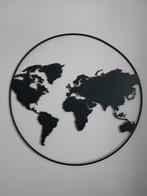 Wereldkaart – metaal – rond – zwart – 110 cm, Huis en Inrichting, Woonaccessoires | Wanddecoraties, Zo goed als nieuw, Ophalen