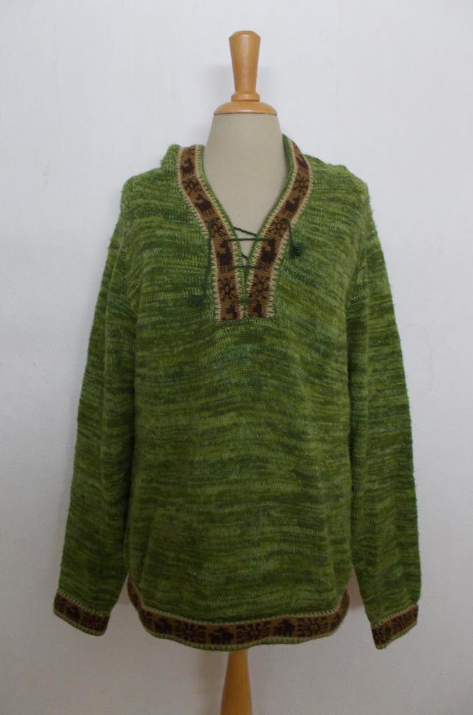 Groene alpaca print trui met capuchon! L, Kleding | Dames, Truien en Vesten, Zo goed als nieuw, Maat 42/44 (L), Groen, Verzenden