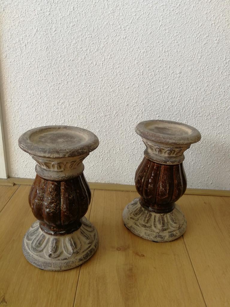 2 mooie robuuste kandelaars!, Ophalen, Zo goed als nieuw, Overige materialen, Minder dan 25 cm