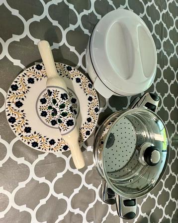 Steamer, casserole, marble rolling pin/board, mortar/pestle beschikbaar voor biedingen