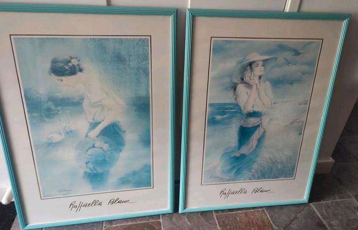 Romantische ingelijste prenten vrouw, Raffaella Blanc 55x73, Huis en Inrichting, Woonaccessoires | Lijsten, Zo goed als nieuw
