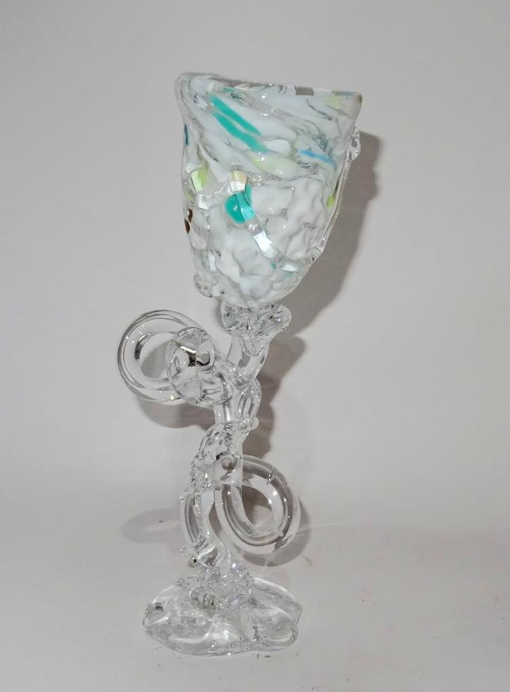 Yvon Trossél - unica wijnglas / glasobject blauw wit, Antiek en Kunst, Kunst | Beelden en Houtsnijwerken, Ophalen of Verzenden