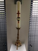 Antieke messing altaarkandelaar, cherubkopjes ca. 1880-1920, Ophalen, Koper of Brons