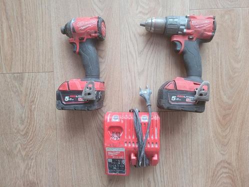 Milwaukee Fuel m18 set met 2 accu's en lader, Doe-het-zelf en Verbouw, Gereedschap | Boormachines, Zo goed als nieuw, Boor- en Schroefmachine