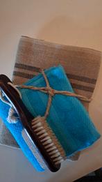 Linnen doek Beige met gastendoekje setje v. badkamer, Verzenden, Nieuw, Beige, Gastendoekje