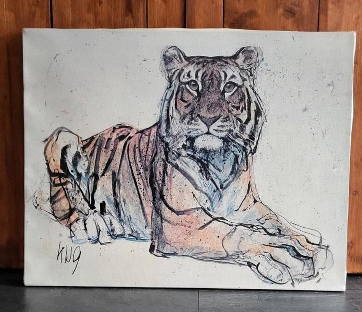 Schilderij Canvas "Reclining Tiger" 1964, Antiek en Kunst, Kunst | Tekeningen en Foto's, Ophalen