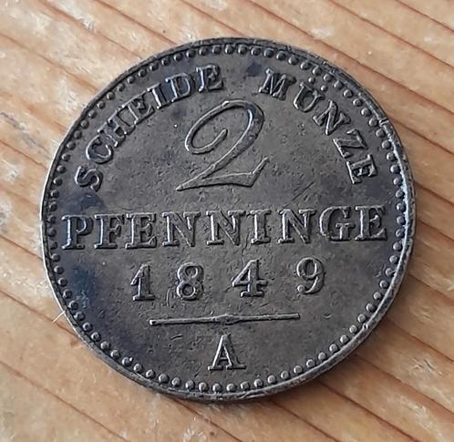 Duitsland Pruissen 2 pfennig 1849 A, Postzegels en Munten, Munten | Europa | Niet-Euromunten, Losse munt, Duitsland, Ophalen of Verzenden
