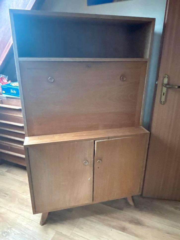 Vintage Houten Kast met Klep bureau, Huis en Inrichting, Kasten | Buffetkasten, Gebruikt, 100 tot 150 cm, 50 tot 100 cm, 25 tot 50 cm