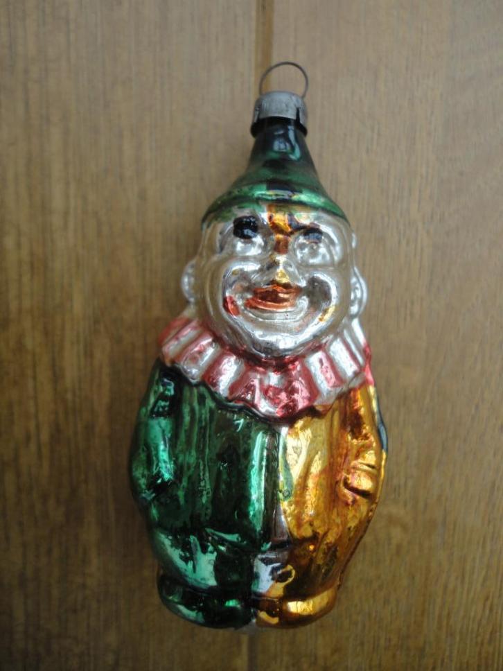 Mooie oude glazen kerstbal vorm van een clown, Diversen, Kerst, Gebruikt, Ophalen of Verzenden