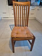 4 Teakhouten Eetkamerstoelen met Kussens, Huis en Inrichting, Stoelen, Ophalen, Gebruikt, Bruin, Vier