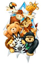 Jungle 3D muursticker Knuffeldieren Lang, Baby-, kinderkamer, Verzenden, Nieuw, Wanddecoratie