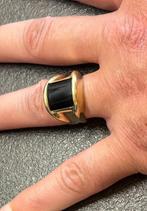 Robuuste onyx zegelring 14k gouden vintage heren sieraad