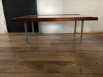 Retro vintage jaren ‘60 teakhouten salontafel met glasplaat., Ophalen, Huis en Inrichting